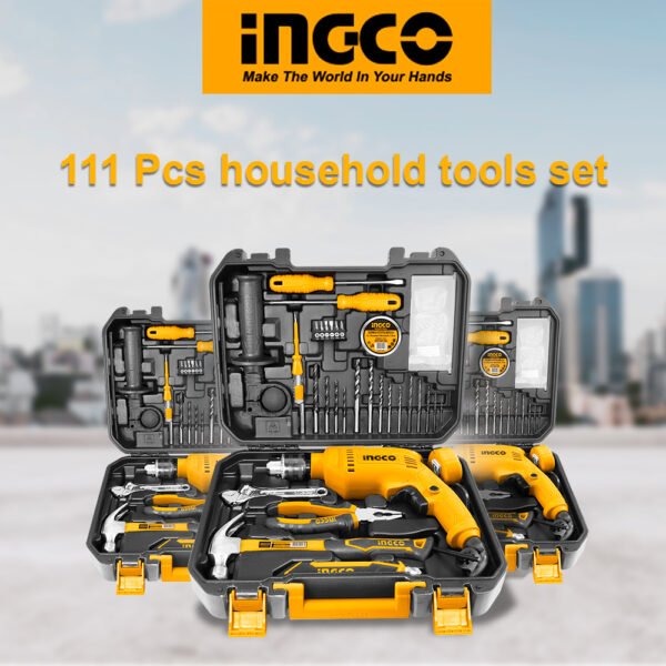 INGCO 111 Pcs Household Tools Set with 550W Impact Drill