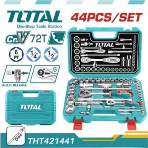 TOTAL 44 pcs 1/4″ + 1/2″ Socket Set THT421441