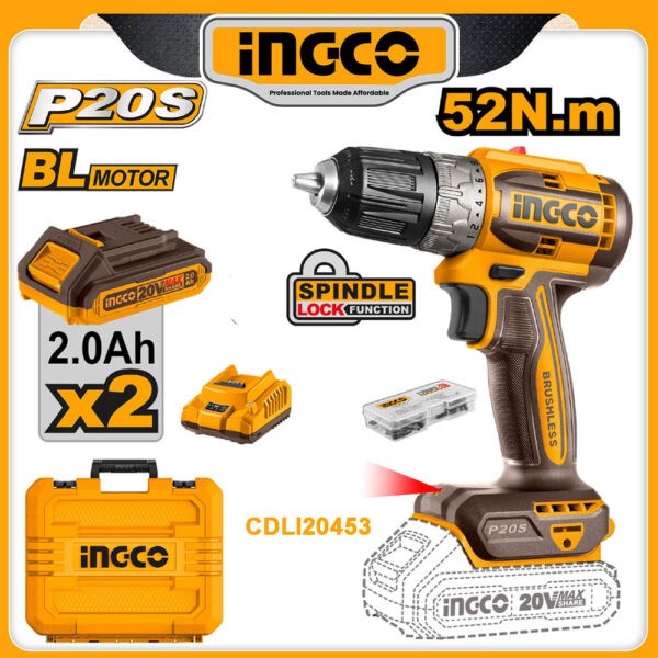 INGCO 20v Brushless Li-ion Cordless Drill