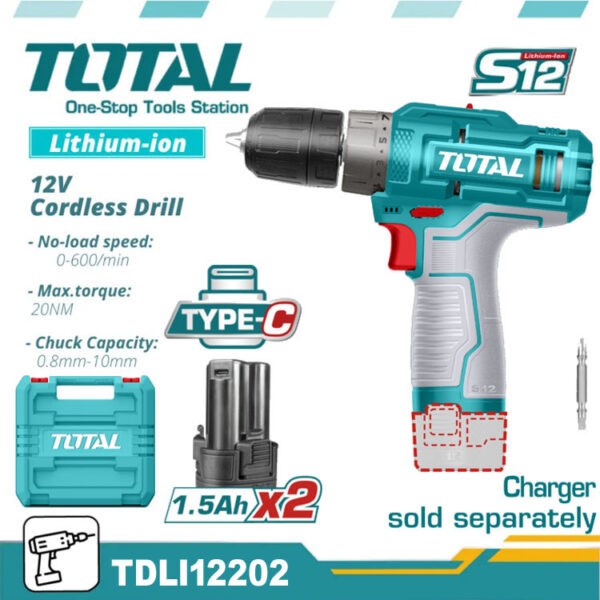 TOTAL 12v Cordless Drill With Double Battery