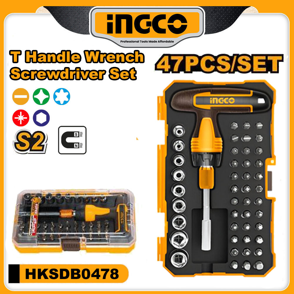 HKSDB0478 INGCO Industrial 47pcs T-Handle Wrench and Screwdriver Set