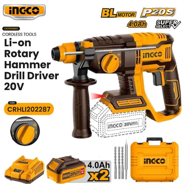 INGCO 20v Li-Ion Cordless Rotary Hammer Drill