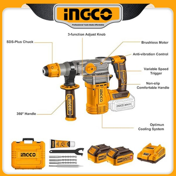 Ingco 20V Cordless Heavy Brushless Rotary Hammer