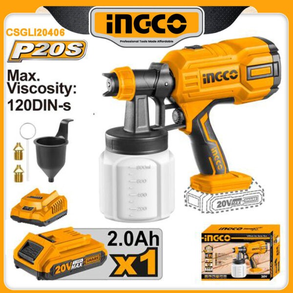 INGCO 20v Cordless Spray Gun with Battery & Charger