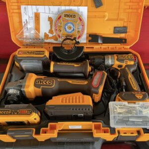 INGCO 20V Cordless Angle Grinder & Brushless Compact Drill Combo Kit