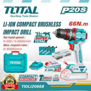 Total 20v Compact Brushless Impact Drill 66N.m 