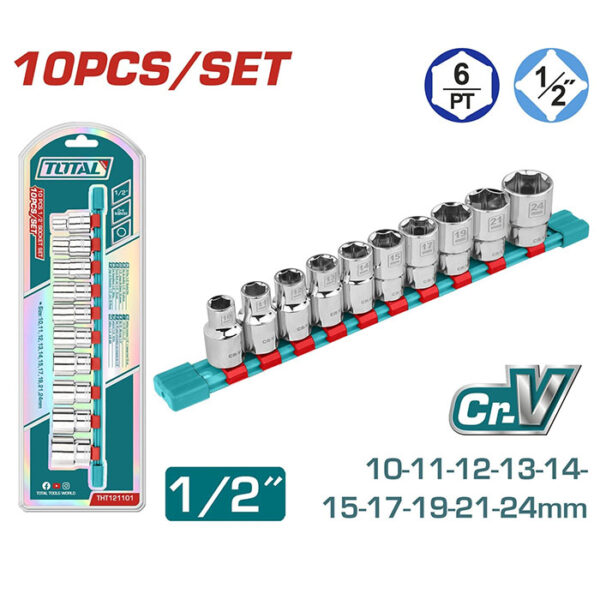 TOTAL 10 Pcs 1/2″ Socket Set