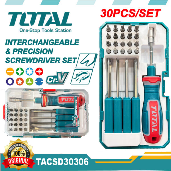 TOTAL 30PCS INTERCHANGEABLE & PRECISION SCREWDRIVER BIT SET