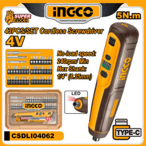 INGCO 4V Cordless Screwdriver 43pcs Set