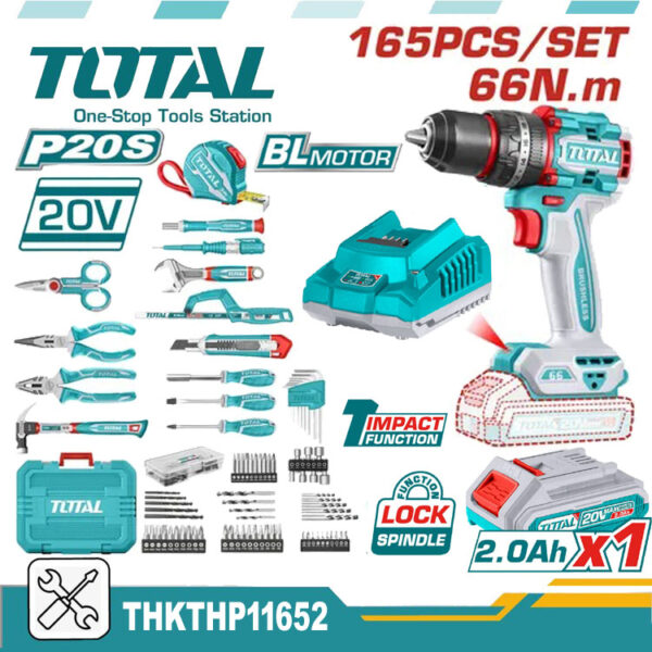 Total 165 Pcs Cordless Tools Set 66N.m