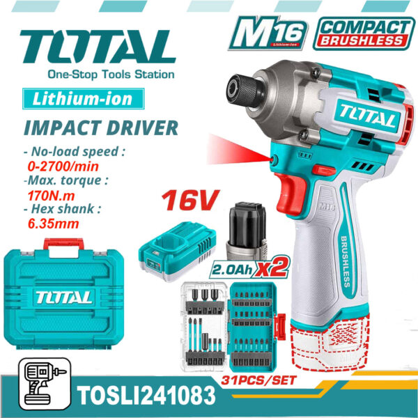 TOTAL Brushless Cordless Impact Driver 170N.m