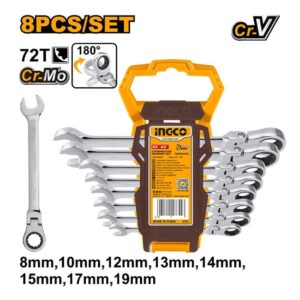 INGCO 8pcs Ratchet Combination Spanner