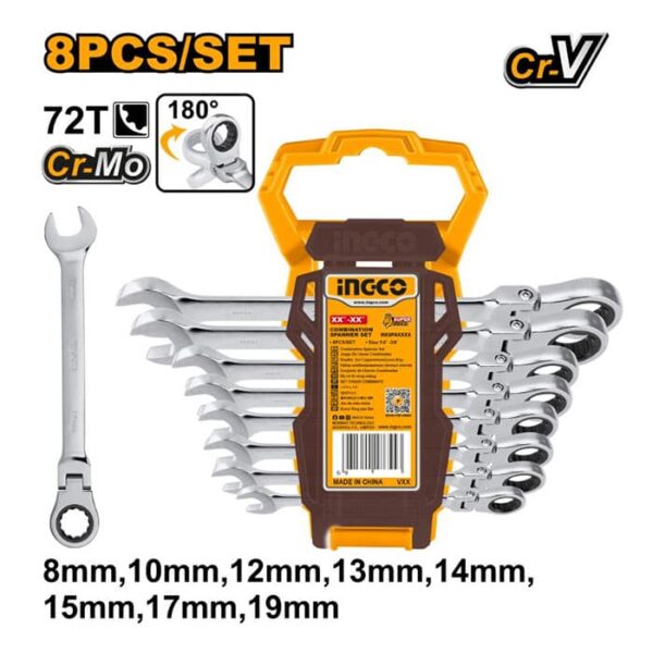 INGCO 8pcs Ratchet Combination Spanner
