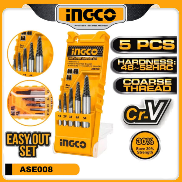 INGCO 5 Pcs Screw Extractor Set ASE008