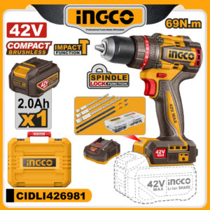 INGCO 42V Compact Brushless Cordless Impact Drill 69N.m