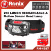Ronix 5w Rechargable & Motion Sensor Head Lamp