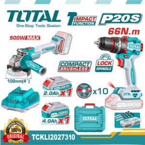 TOTAL 20v Cordless Impact Drill 66N & Grinder Combo Set