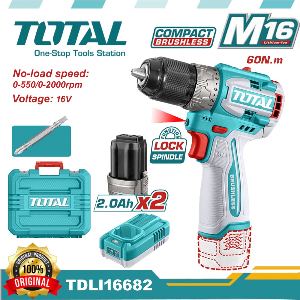 TDLI16682 TOTAL 16v Compact Brushless Cordless Drill 60N.m
