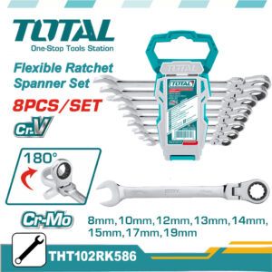 TOTAL 8 Pcs Flexible Ratchet Spanner Set