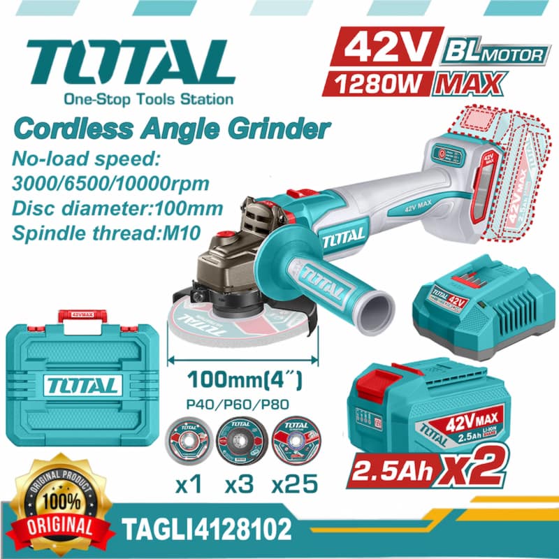 TAGLI4128102 Total 42v Cordless Brushless Angle Grinder 100mm