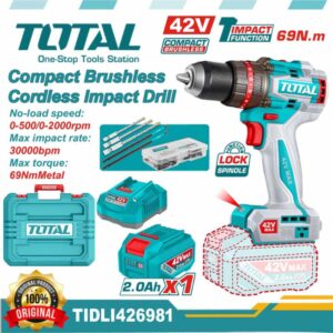 TOTAL 42v Compact Brushless Cordless Impact Drill 69N.m