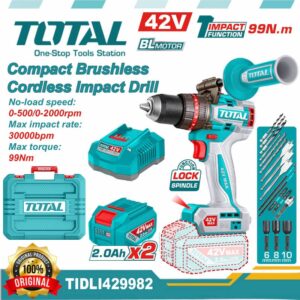 TOTAL 42v Compact Brushless Cordless Impact Drill 99N.m