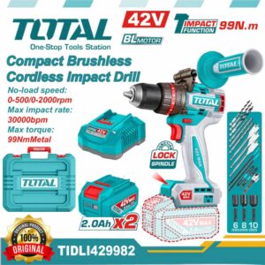 TOTAL 42v Compact Brushless Cordless Impact Drill 99N.m