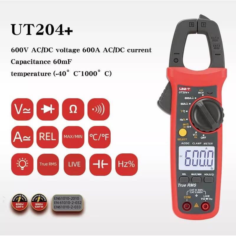 UNI-T UT204+ Digital True RMS AC/DC Clamp Meter UNI-T UT204+ Digital True RMS AC/DC Clamp Meter