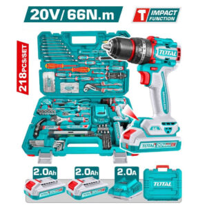 TOTAL 218pcs Tools Set with 66Nm Cordless Drill