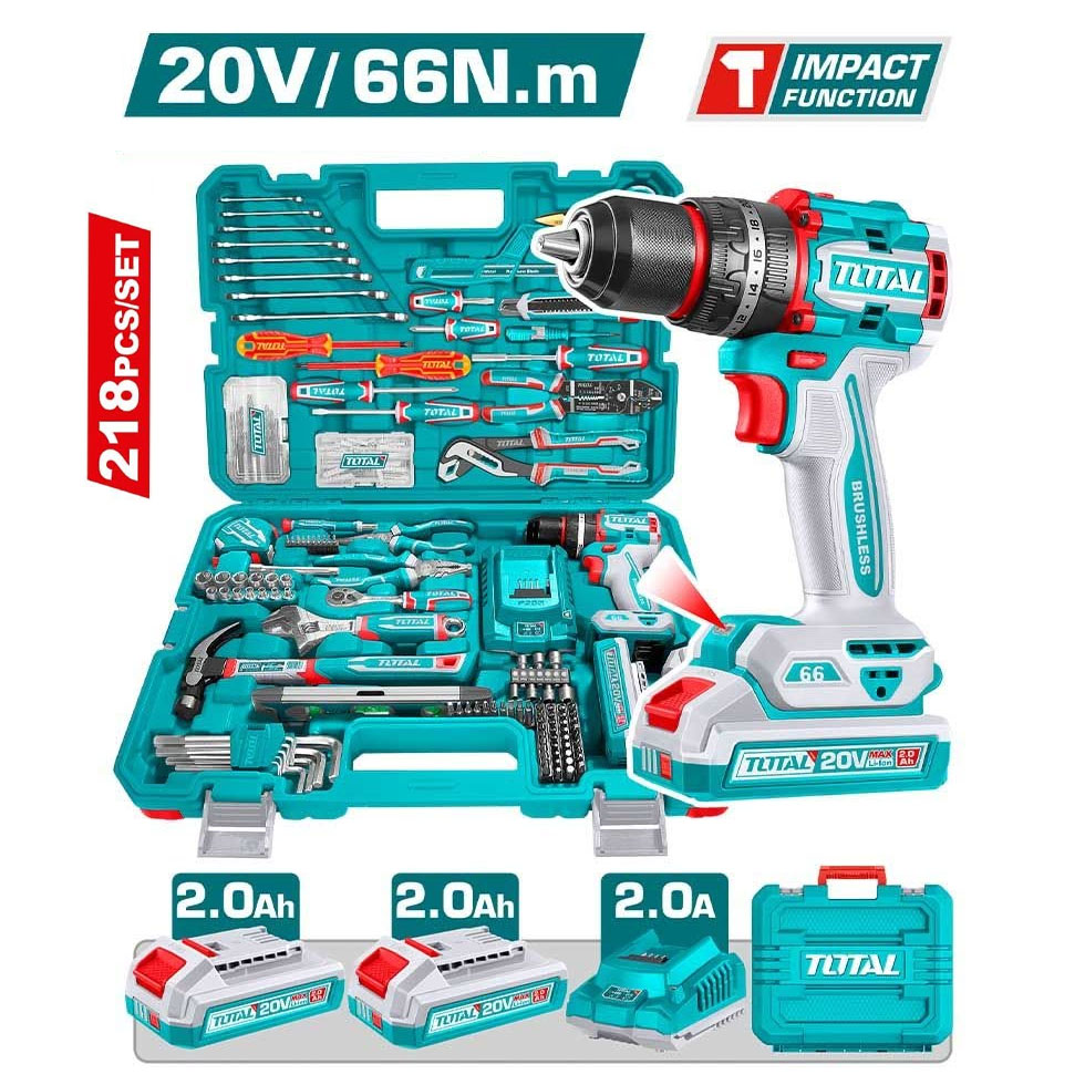 total 218 TOTAL 218pcs Tools Set with 66Nm Cordless Drill