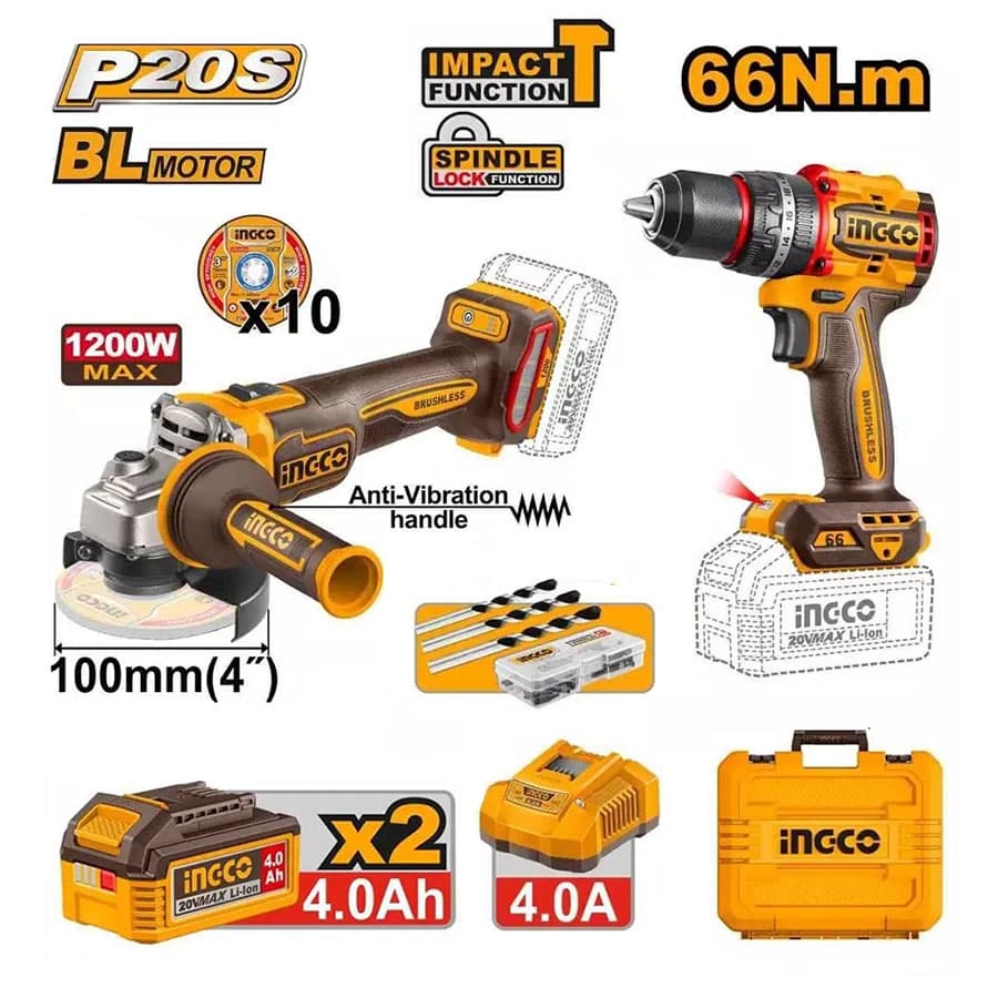 ingco drill and grinder combo (1) INGCO Cordless Drill and Grinder Combo Kit
